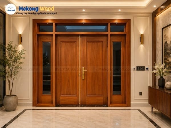 Hình ảnh cửa chính gỗ tự nhiên sang trọng và hiện đạ