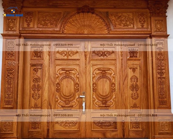 thiết kế Thi Công cửa gỗ 4 cánh biệt thự nhà phố