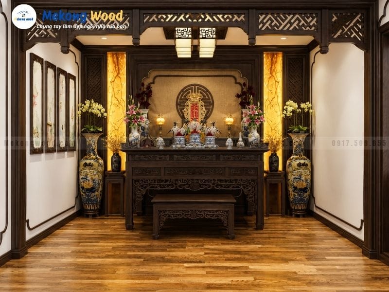 Hình ảnh mẫu phòng thờ đẹp và trang nghiêm đúng phong cách truyền thống