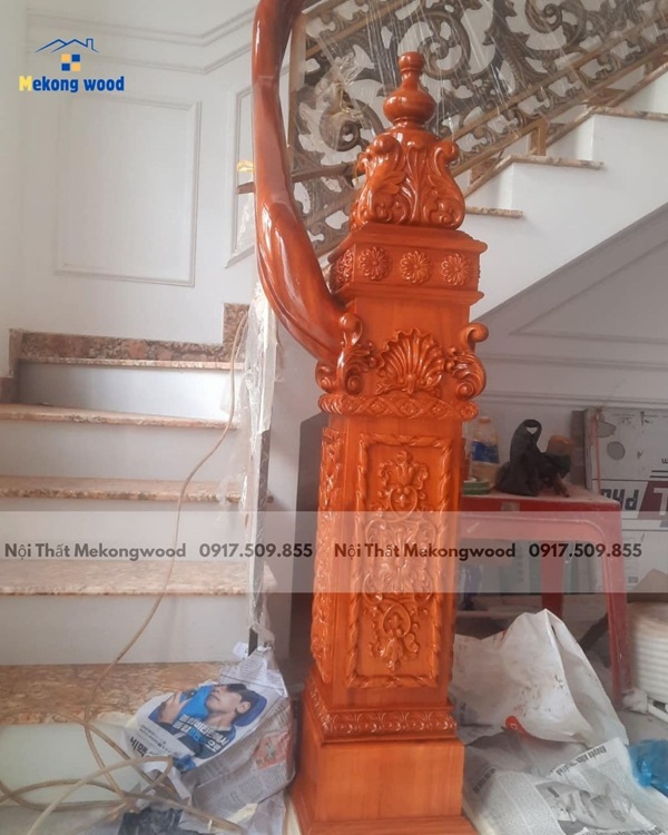thi công cầu thang gỗ tại mekongwood