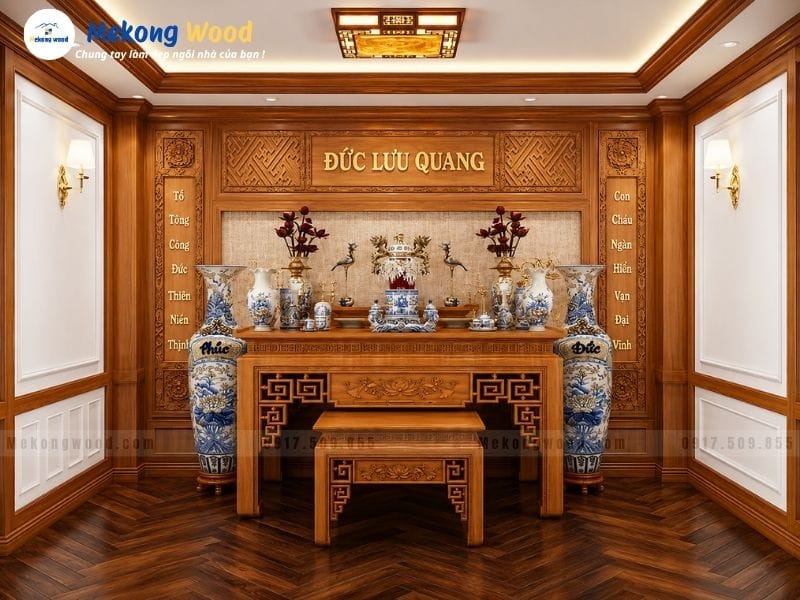Hình ảnh thiết kế phòng thờ theo phong cách tối giản hiện đại