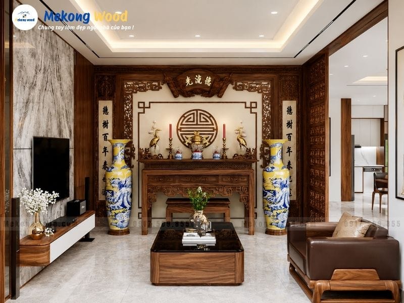 Hình ảnh phòng thờ kết hợp với phòng khách dành cho ăn hộ chung cư