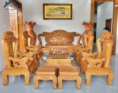 bàn ghế sofa rồng gỗ gõ đỏ