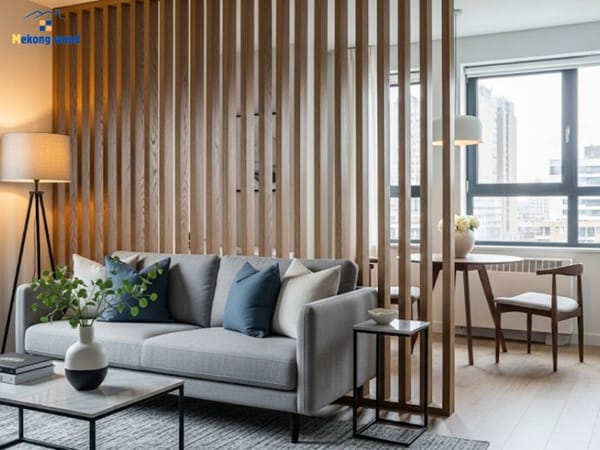 thiết kế vách ngăn phòng khách