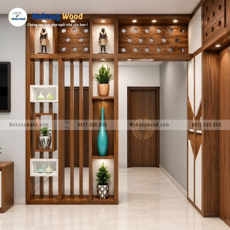 vách ngăn phòng khách hiện đại và giản đơn