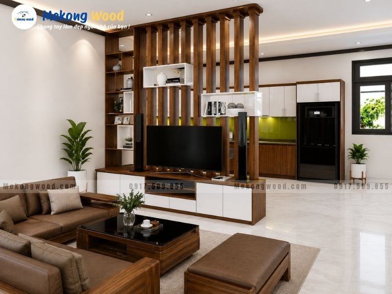 hình ảnh thiết kế vách ngăn bằng lam nhựa giả gỗ