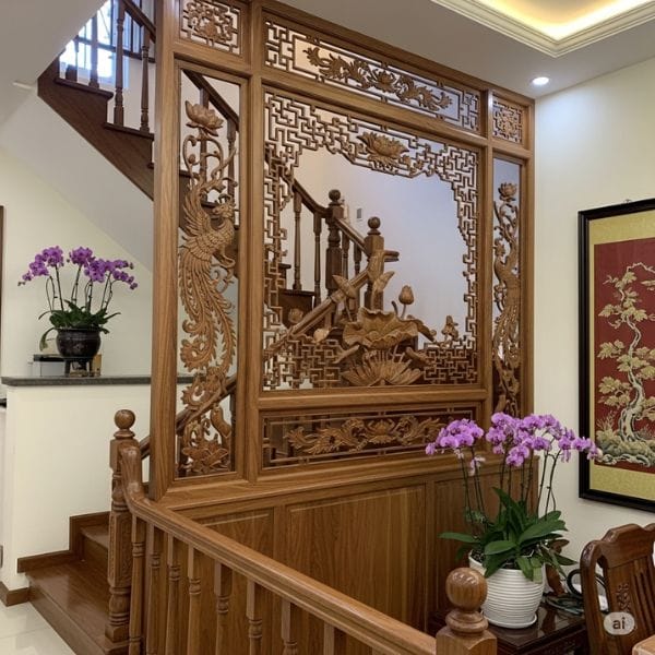 vách ngăn cầu thang và phòng khách