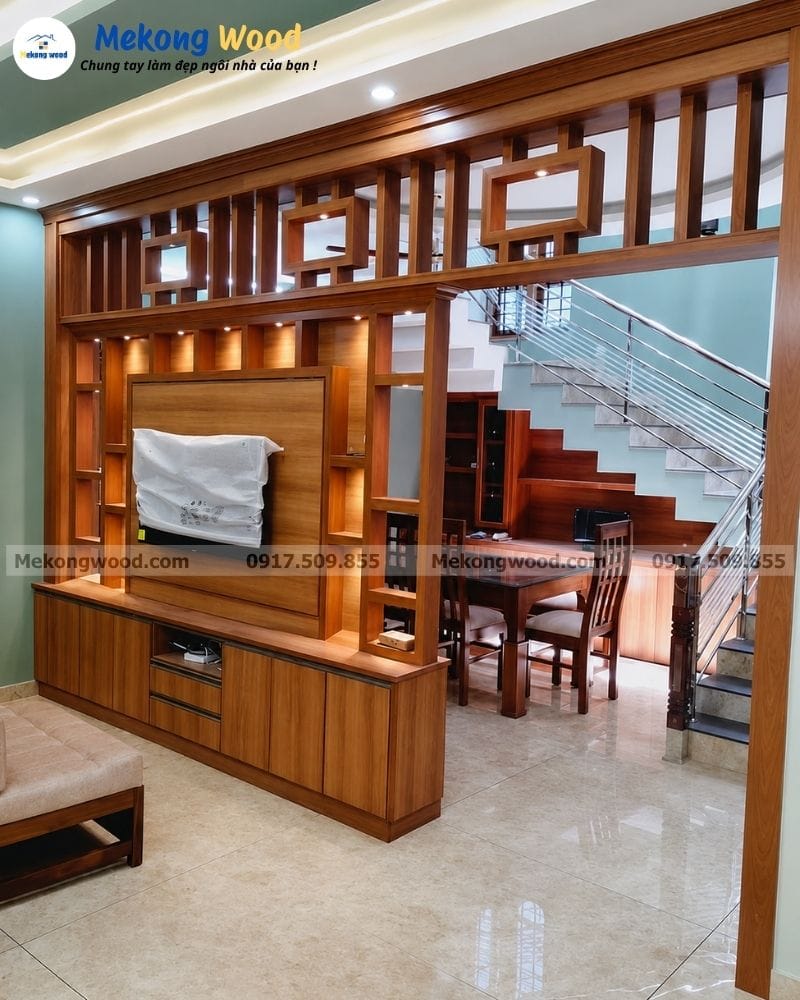 Mẫu vách ngăn phòng khách với phòng ăn