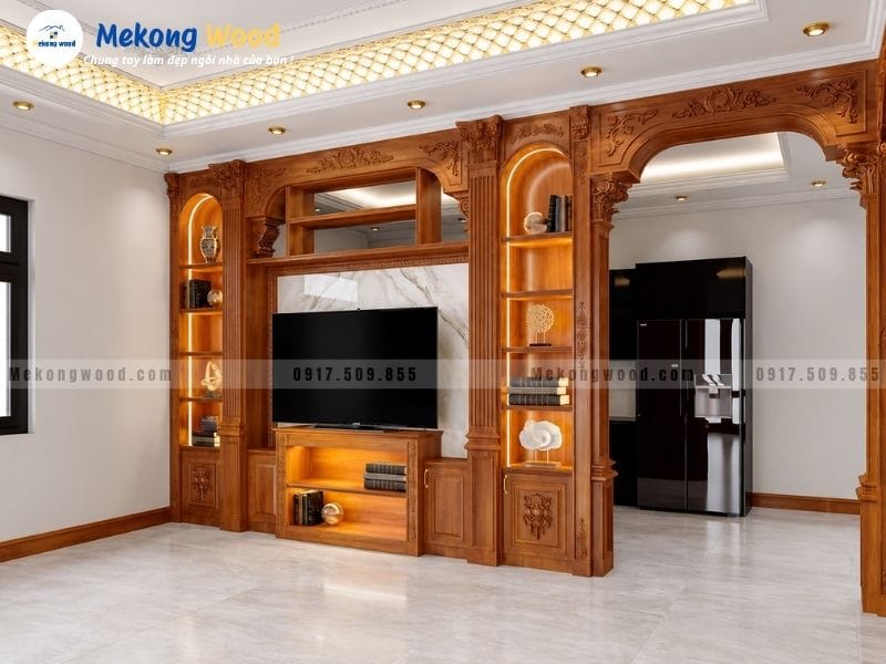 Hình ảnh thiết kế vách ngăn phòng khách tân cổ điển