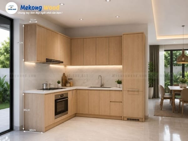 Hình ảnh kích thước chuẩn của tủ bếp tại mekongwood