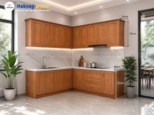 hình ảnh kích thước chuẩn của tủ bếp trên và dưới
