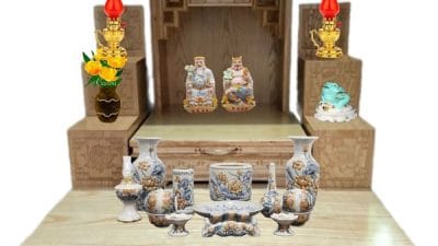 combo bàn thờ ông địa gỗ sồi