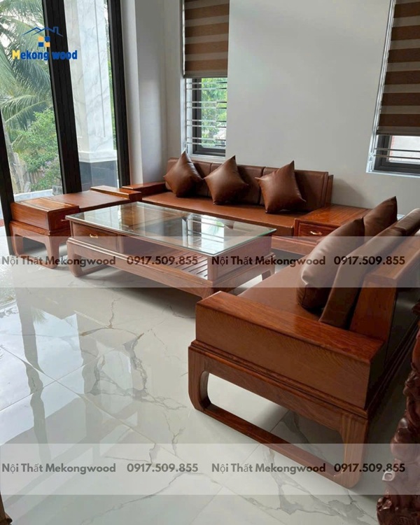 bàn ghế sofa gỗ phòng khách kèm nệm