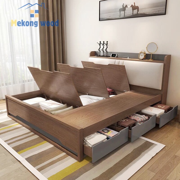giường ngủ gỗ công nghiệp thông minh 1m6