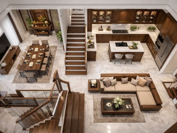 Hình ảnh thiết kế nội thất 3D nhà phố tại Mỹ Tho