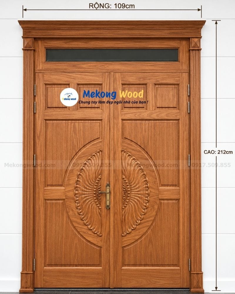 kích thước chuẩn của cửa gỗ 2 cánh