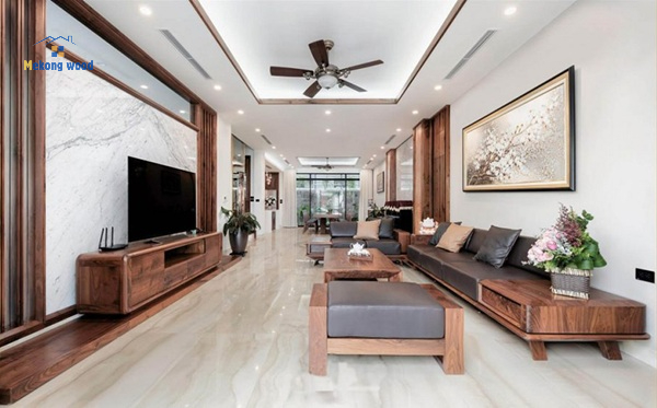 thiết kế thi công nội thất phòng khách tại mekongwood