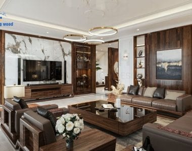 trang tí nội thất phòng khách bằng gỗ tự nhiên