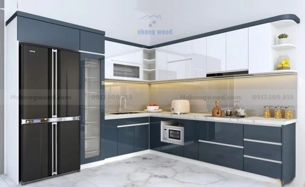 hình ảnh tủ bếp chữ L gỗ công nghiệp phủ acrylic