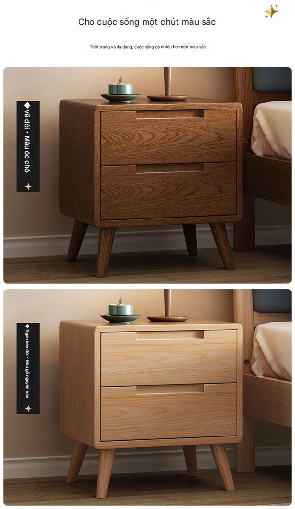 tủ đầu giường 2 ngăn gỗ sồi tại mekongwood