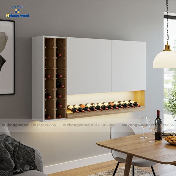 Mẫu tủ rượu gỗ công nghiệp phòng ăn