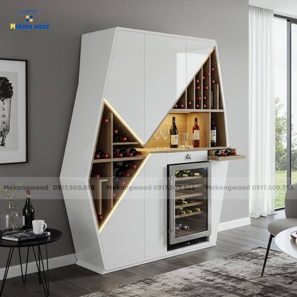 Mẫu tủ rượu gỗ công nghiệp phòng khách thiết kế đẹp