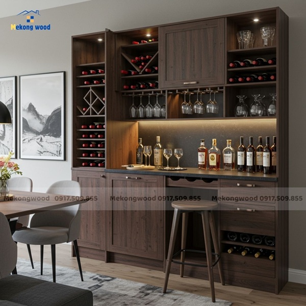 Mẫu tủ rượu kết hợp quầy bar mini