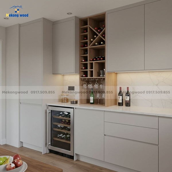 Mẫu tủ rượu tích hợp trong tủ bếp