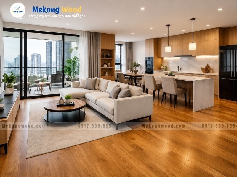 Hình ảnh lát sàn gỗ công nghiệp tại chung cư