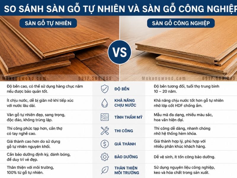 Ảnh so sành 2 loại sàn gỗ công nghiệp và sàn gỗ tự nhiên