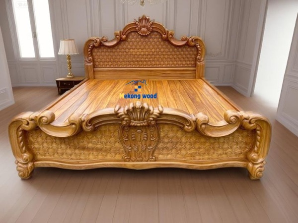 giường gỗ gõ đỏ tân cổ điển 2m2 x 1m8