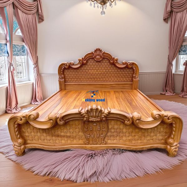 giường tân cổ điển gỗ gõ đỏ 2m2 x 1m8