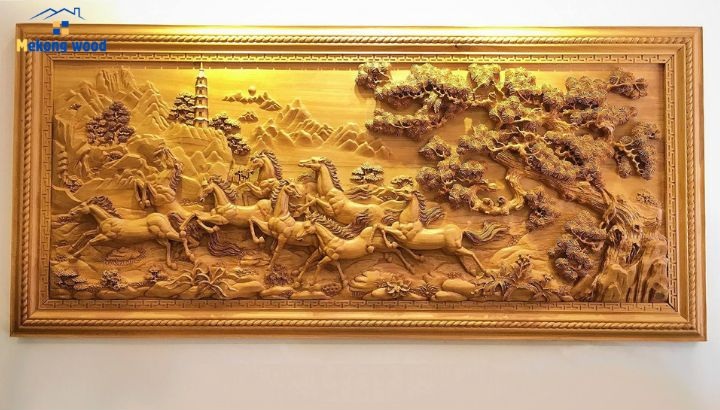 tranh gỗ bát mã phong thủy