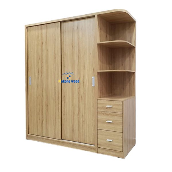 tủ quần áo gỗ công nghiệp 2 cánh cửa lùa có kệ