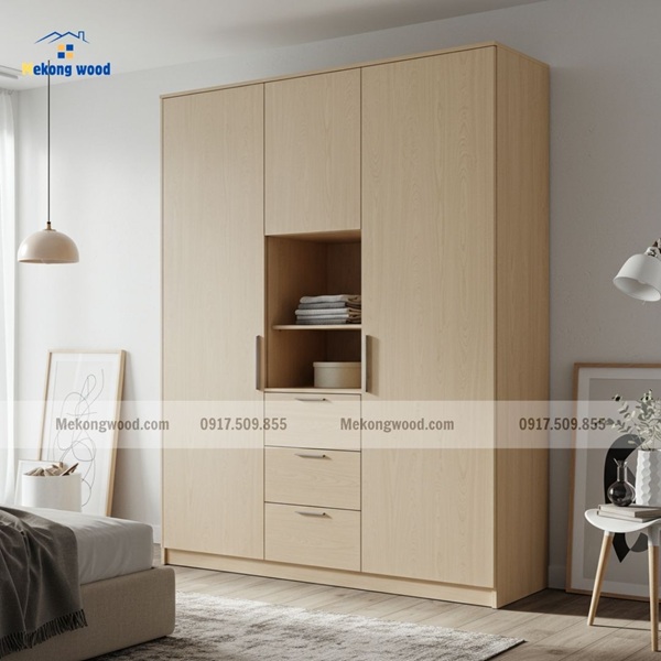 tủ quần áo gỗ công nghiệp vân gỗ