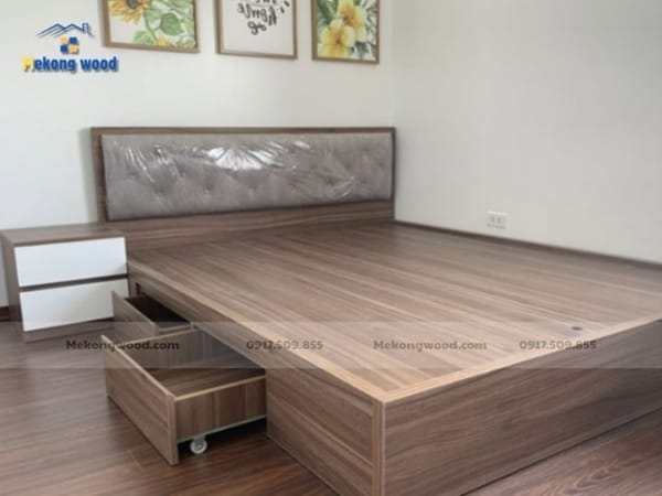 Mẫu giường phủ Melamine phong cách hiện đại