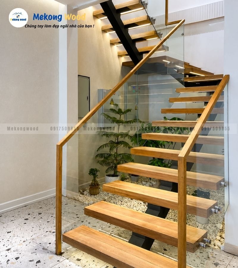 cầu thang xương cá cho nhà phố hiện đại