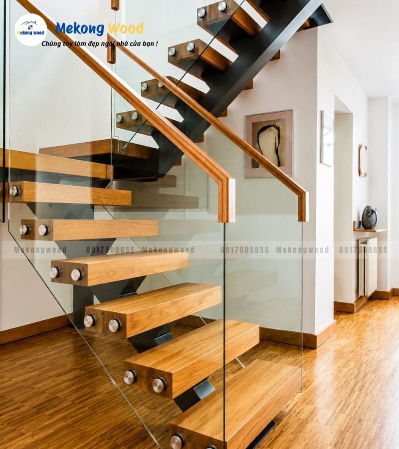 Mẫu cầu thang xương cá đơn hiện đại