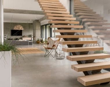 mẫu cầu thang gỗ xương cá hiện đại