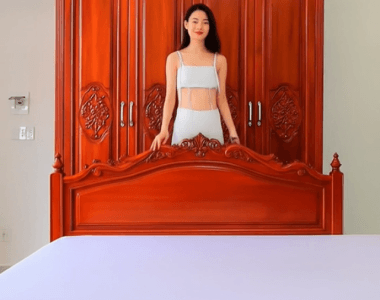 combo giường ngủ và tủ áo gỗ