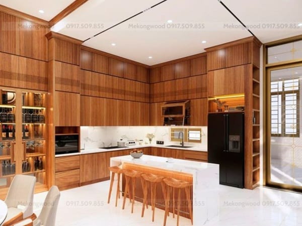 Thiết kế tủ bếp chữ G hiện đại có bàn đảo