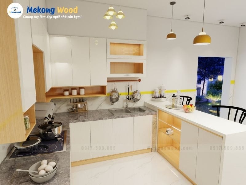 Hình ảnh thiết kế tủ bếp bằng gỗ công nghiệp