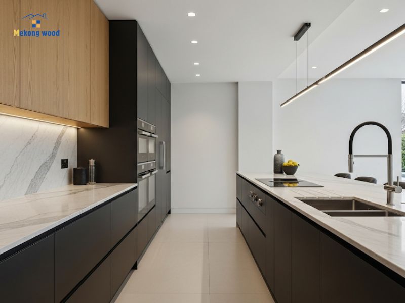 mẫu tủ bếp song song hiện đại sang trọng