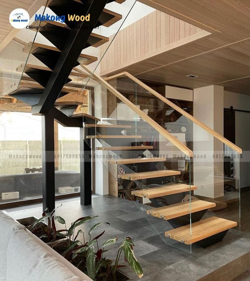 Giá thi công cầu thang xương cá cho nhà phố hiện đại