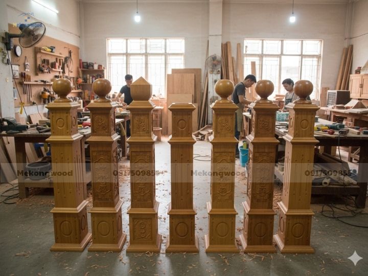 mẫu trụ cầu thang bằng gỗ hình vuông
