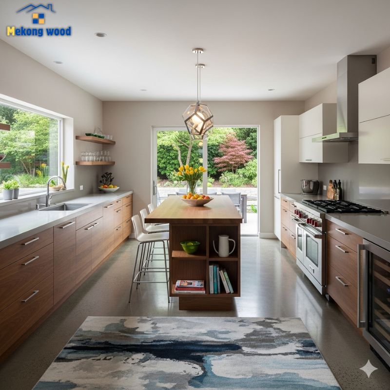 mẫu tủ bếp song song có đảo bếp