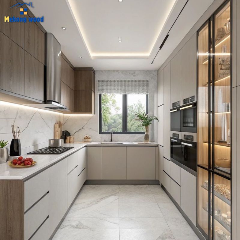 mẫu tủ bếp chữ u nhỏ gọn tiện lợi