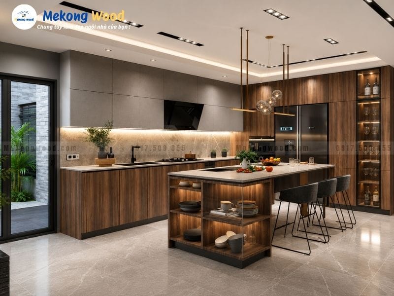 Hình ảnh phòng bếp có bàn đảo