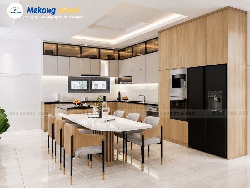 Hình ảnh thiết kế phòng bếp mở theo phong cách hiện đại
