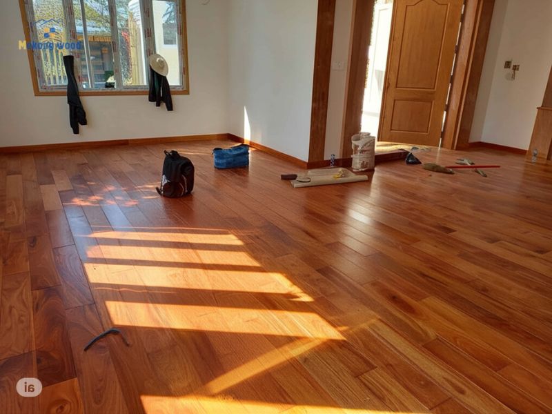 hình ảnh thì công sàn gỗ gõ đỏ tại mekongwood